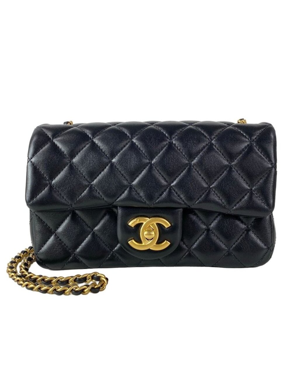 Chanel Shoulder Bag Mini Quilted Black Chain Gold CC Slider Aja Star Adjustable